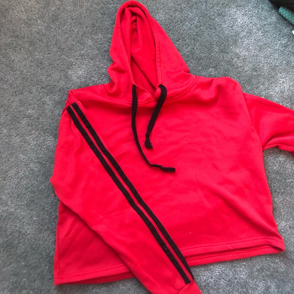 red cropped hoodie
